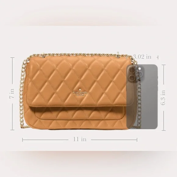 NWT Kate Spade Carey Quilted Medium Flap Shoulder Bag Tiramisu Mousse Leather
